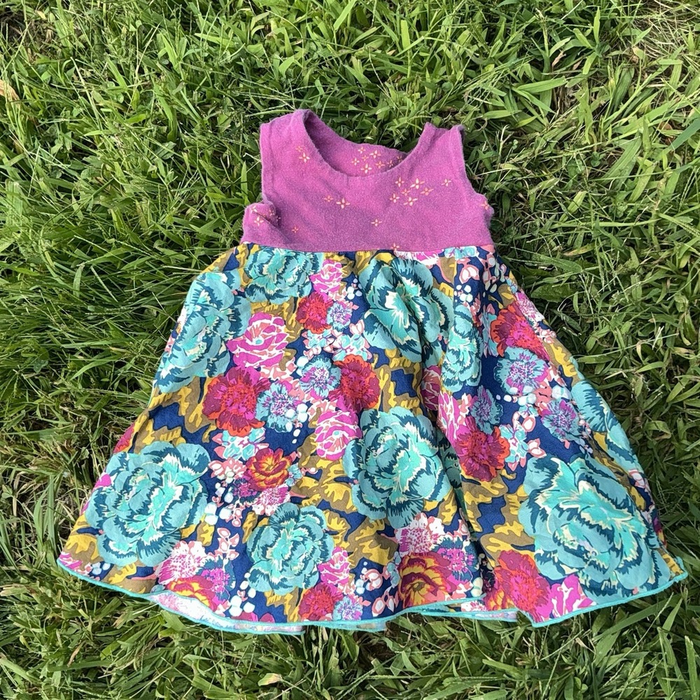 Floral Tunic Dress Baby Girls Lollipops Boutique 6-12 Months Heart Cut Out Back‎